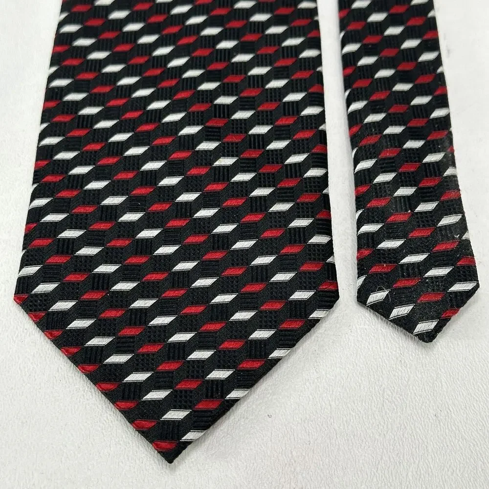 Alexander Julian Tie Mens in Red White Blue Diagonal Diamond Silk Wide